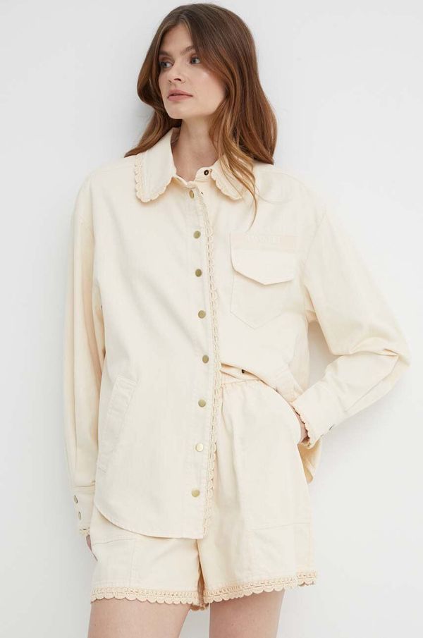 Twinset Košulja s dodatkom lana Twinset boja: bež, regular, s klasičnim ovratnikom