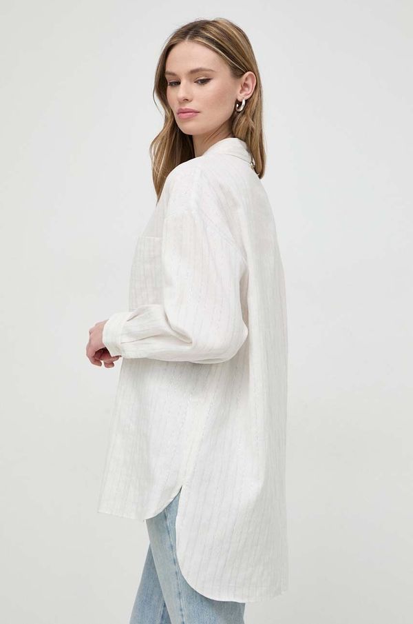 Twinset Košulja s dodatkom lana Twinset boja: bež, relaxed, s klasičnim ovratnikom