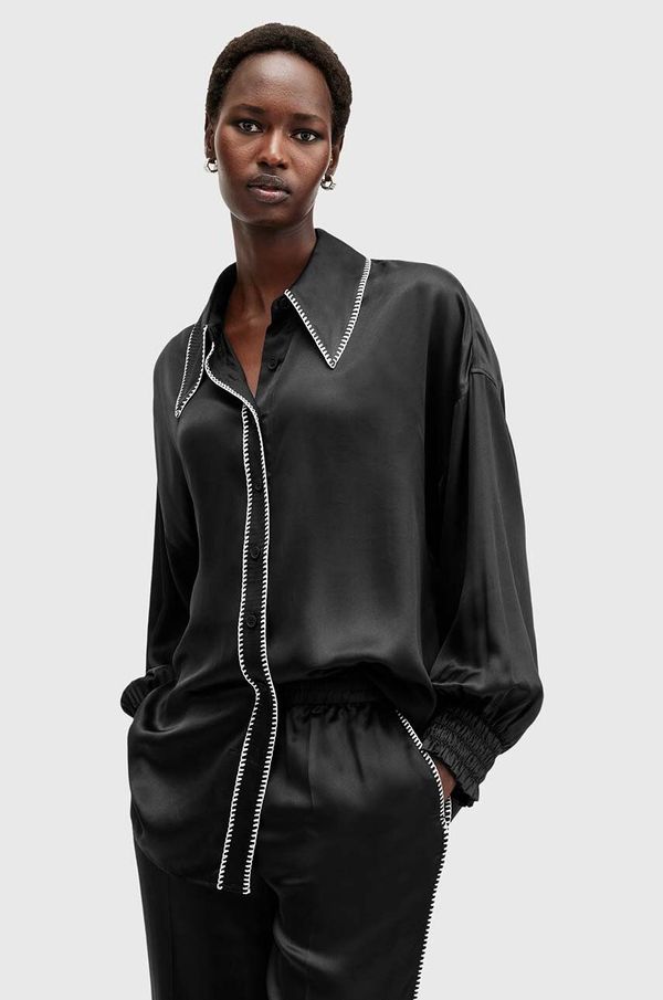 AllSaints Košulja s primjesom svile AllSaints CHARLI STITCH boja: crna, regular, s klasičnim ovratnikom, W033PB