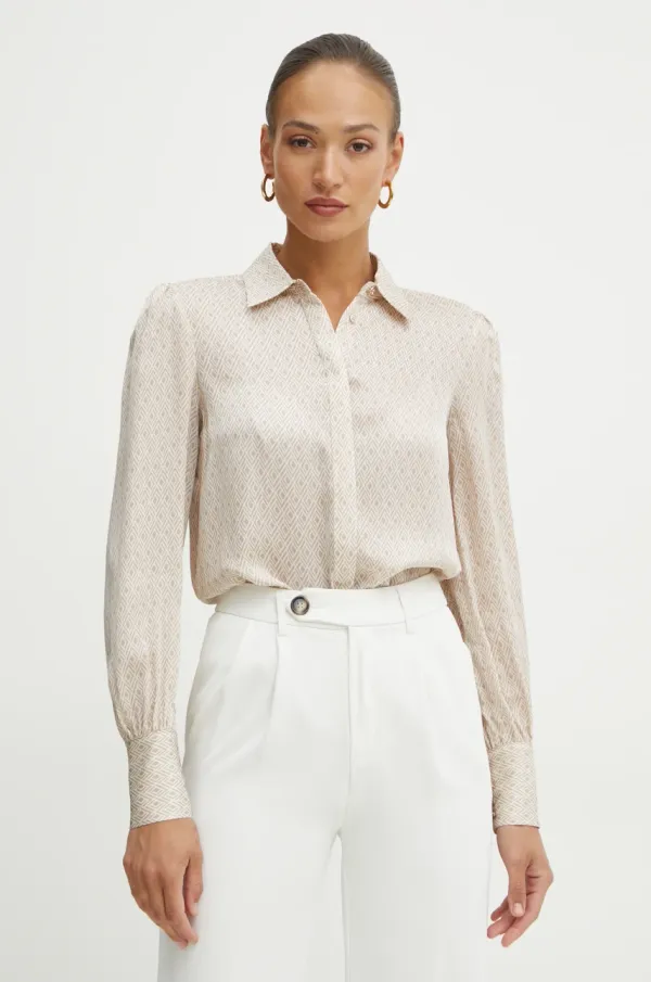 Fracomina Košulja s primjesom svile Fracomina boja: bež, regular, s klasičnim ovratnikom, FR25ST6021W774J7