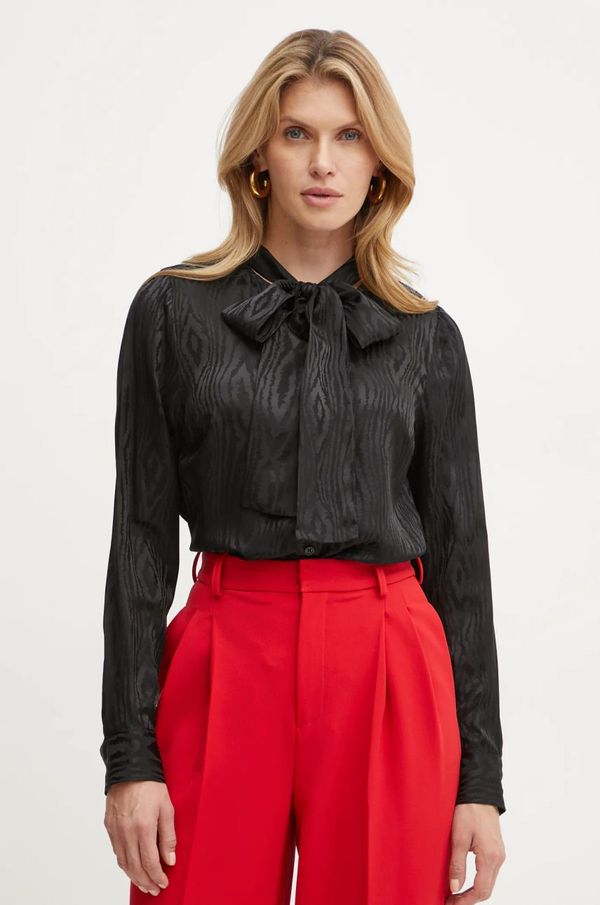 MICHAEL Michael Kors Košulja s primjesom svile MICHAEL Michael Kors boja: crna, regular, s izrezom na vezanje, MF440I8F03