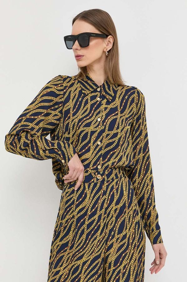 MICHAEL Michael Kors Košulja s primjesom svile MICHAEL Michael Kors boja: tamno plava, regular, s klasičnim ovratnikom