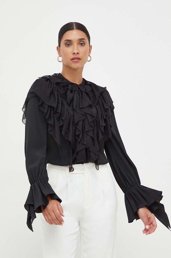 Pinko Košulja s primjesom svile Pinko boja: crna, regular, s ruskim ovratnikom