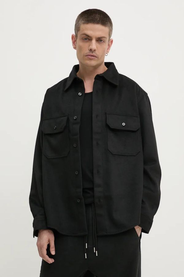 Hugo Blue Košulja s primjesom vune Hugo Blue boja: crna, relaxed, s klasičnim ovratnikom, 50527993