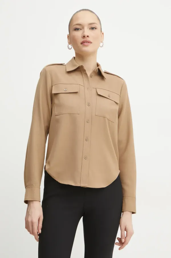 MICHAEL Michael Kors Košulja s primjesom vune MICHAEL Michael Kors za žene, boja: zelena, regular, s klasičnim ovratnikom, MR5400CBQZ