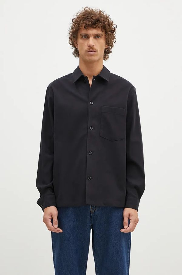 Norse Projects Košulja s primjesom vune Norse Projects Carsten Cotton Wool LS Shirt boja: crna, regular, s klasičnim ovratnikom, N40.0806.9999