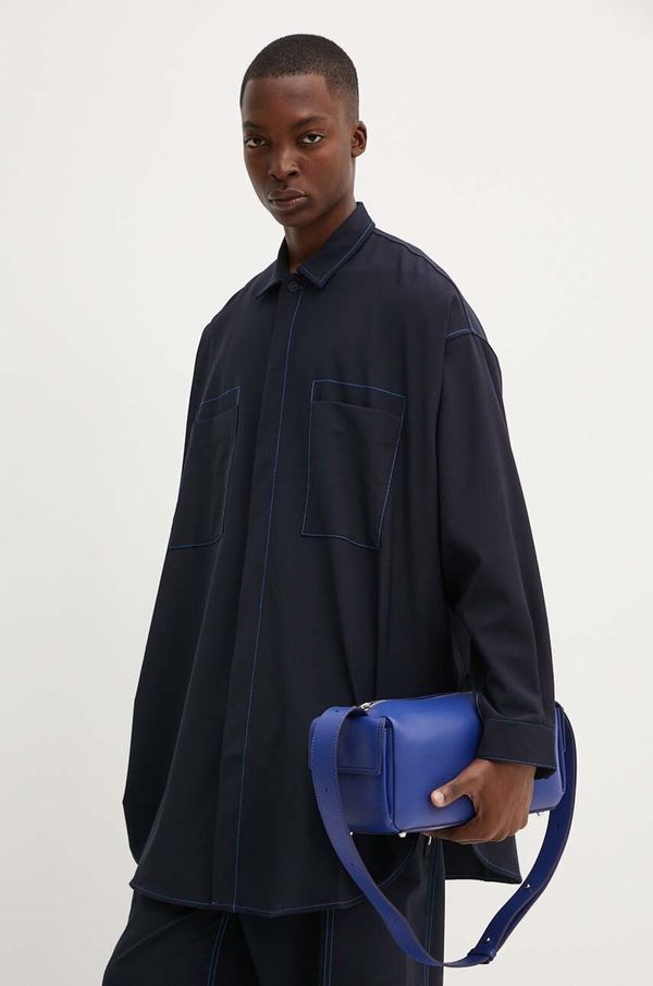 Sunnei Košulja s primjesom vune Sunnei boja: tamno plava, relaxed, s klasičnim ovratnikom, RTWXSHR006