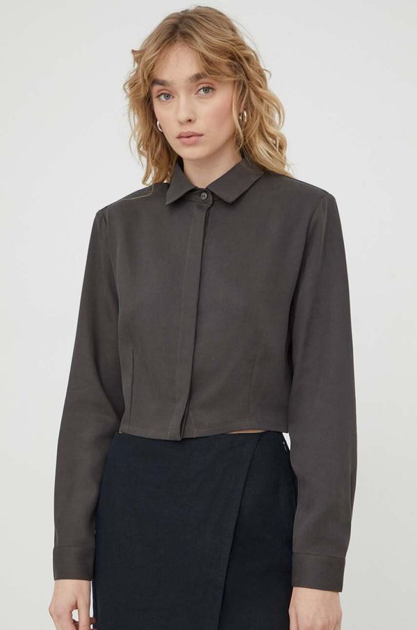 Saint Body Košulja Saint Body za žene, boja: siva, relaxed, s klasičnim ovratnikom