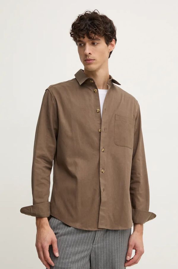 Sisley Košulja Sisley za muškarce, boja: smeđa, regular, s klasičnim ovratnikom, 5KGRSQ044