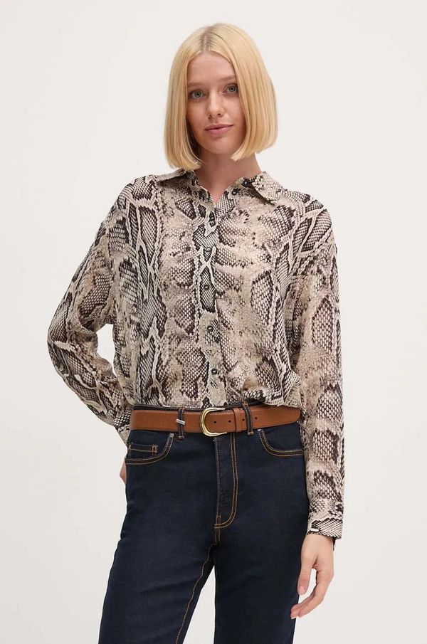 Sisley Košulja Sisley za žene, boja: bež, relaxed, s klasičnim ovratnikom, 5YBMLQ07F