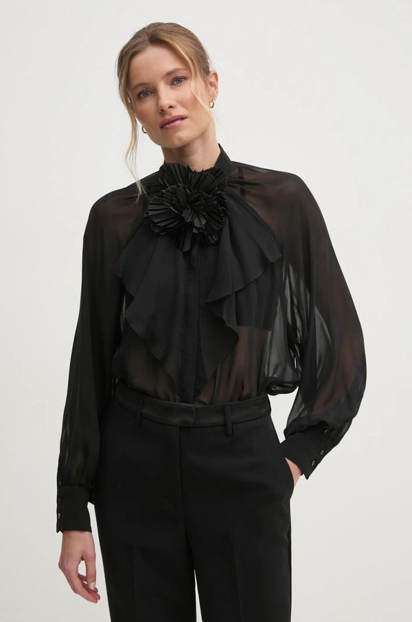 Sisley Košulja Sisley za žene, boja: crna, relaxed, s ruskim ovratnikom, 5W9ELQ081