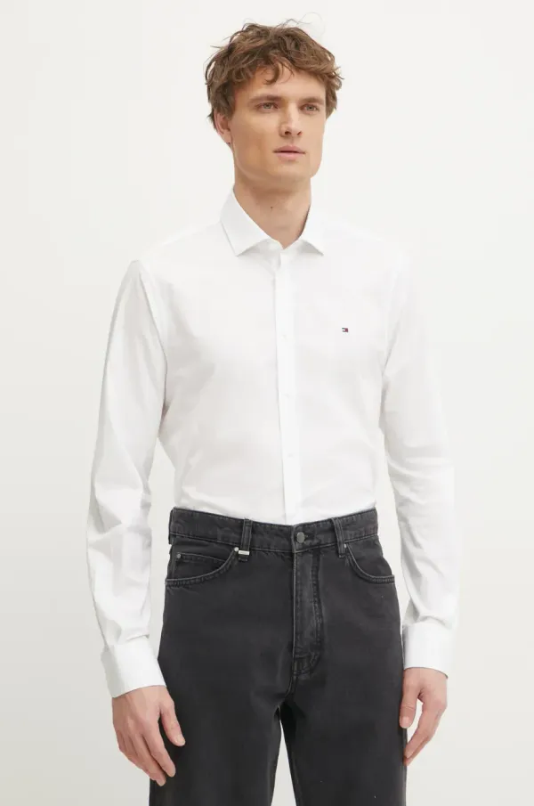 Tommy Hilfiger Košulja Tommy Hilfiger za muškarce, boja: bijela, slim, s talijanskim ovratnikom, MW0MW39279