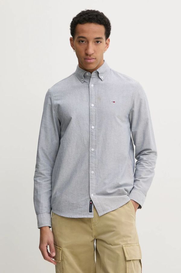 Tommy Jeans Košulja Tommy Jeans za muškarce, boja: siva, regular, s klasičnim ovratnikom, DM0DM20667