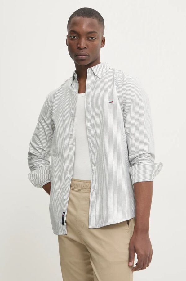 Tommy Jeans Košulja Tommy Jeans za muškarce, boja: siva, slim, s klasičnim ovratnikom, DM0DM20668