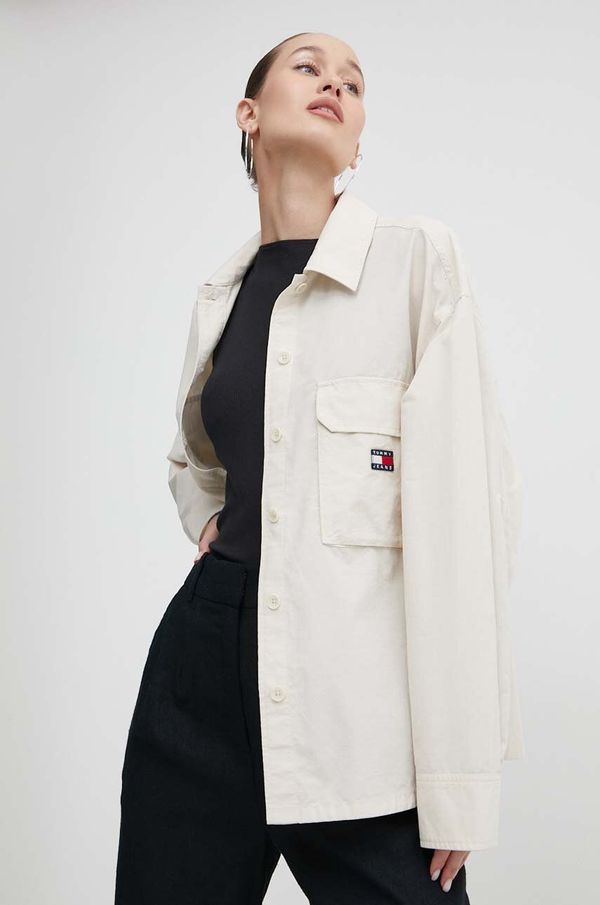 Tommy Jeans Košulja Tommy Jeans za žene, boja: bež, relaxed, s klasičnim ovratnikom, DW0DW17968
