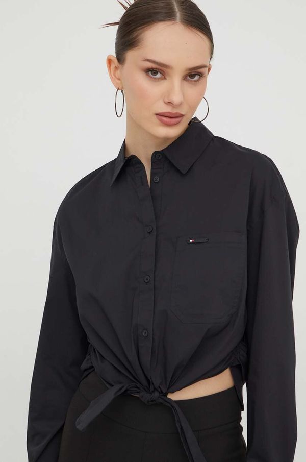 Tommy Jeans Košulja Tommy Jeans za žene, boja: crna, regular, s klasičnim ovratnikom