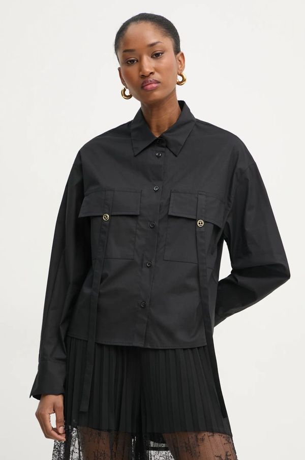 Twinset Košulja Twinset za žene, boja: crna, relaxed, s klasičnim ovratnikom, 251TF202A