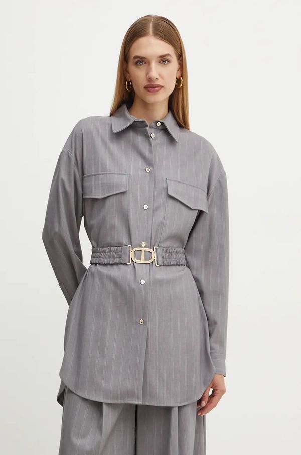 Twinset Košulja Twinset za žene, boja: siva, relaxed, s klasičnim ovratnikom, 242TP2282