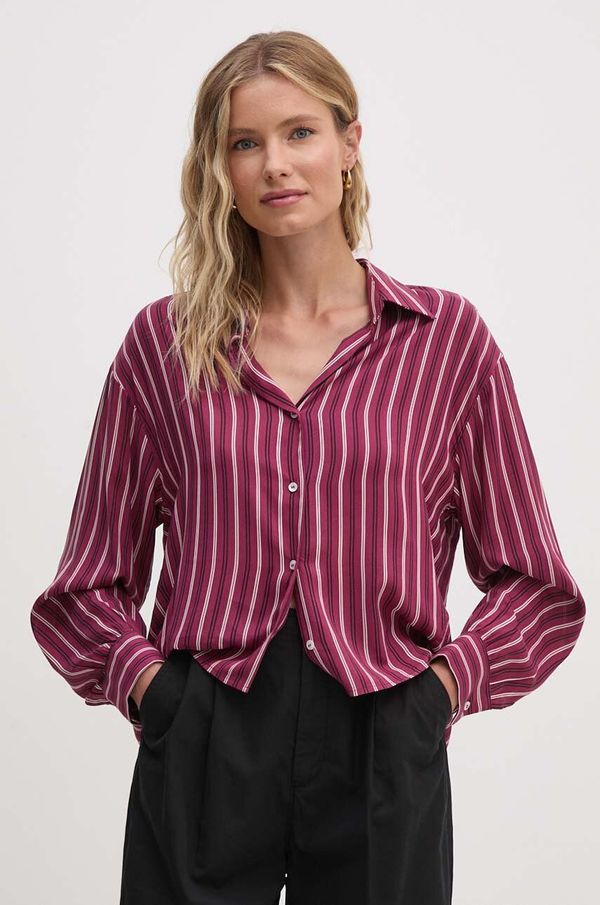 United Colors of Benetton Košulja United Colors of Benetton za žene, boja: bordo, relaxed, s klasičnim ovratnikom, 5TUQDQ0BK
