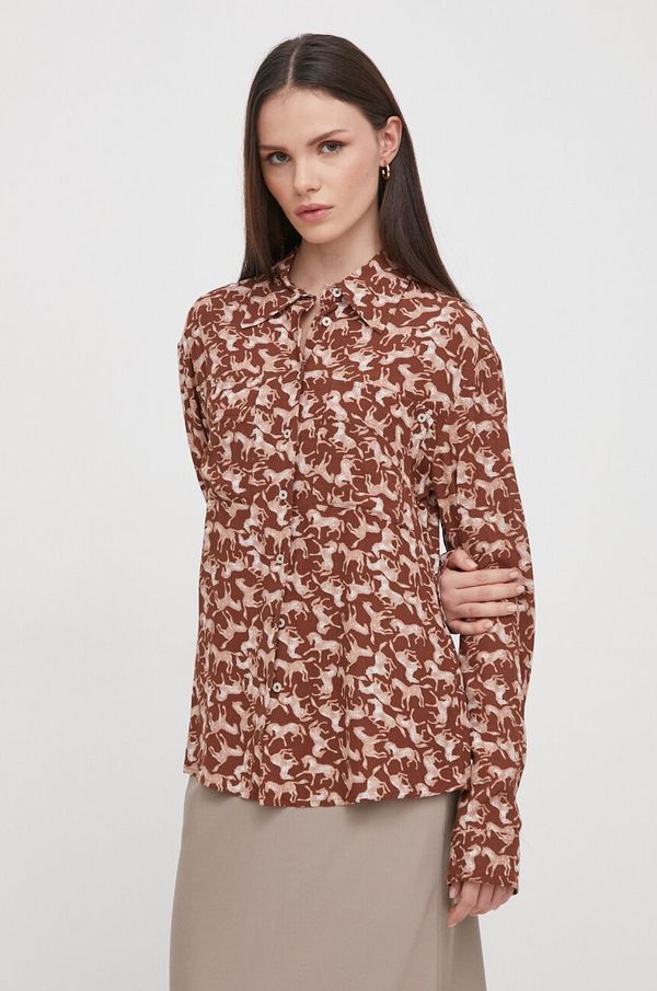 United Colors of Benetton Košulja United Colors of Benetton za žene, boja: smeđa, regular, s klasičnim ovratnikom