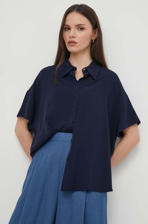 United Colors of Benetton Košulja United Colors of Benetton za žene, boja: tamno plava, relaxed, s klasičnim ovratnikom