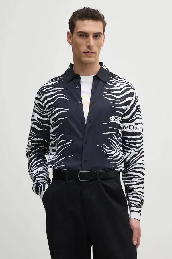 Versace Košulja Versace Jeans Couture za muškarce, boja: crna, regular, s klasičnim ovratnikom, 78GAL2RZ NS619