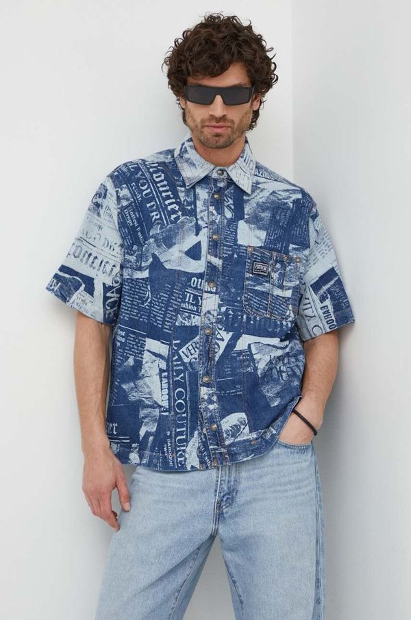 Versace Jeans Couture Košulja Versace Jeans Couture za muškarce, boja: tamno plava, relaxed, s klasičnim ovratnikom