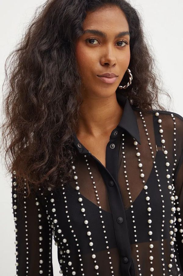 Versace Jeans Couture Košulja Versace Jeans Couture za žene, boja: crna, regular, s klasičnim ovratnikom, 77HALI13 CJM01