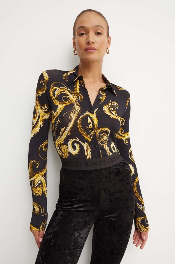 Versace Jeans Couture Košulja Versace Jeans Couture za žene, boja: crna, slim, s klasičnim ovratnikom, 77HAL213 JS358