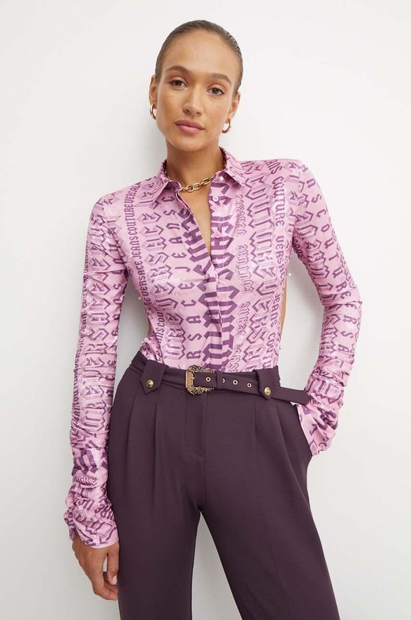 Versace Jeans Couture Košulja Versace Jeans Couture za žene, boja: ružičasta, slim, s klasičnim ovratnikom, 77HAL215 NS516