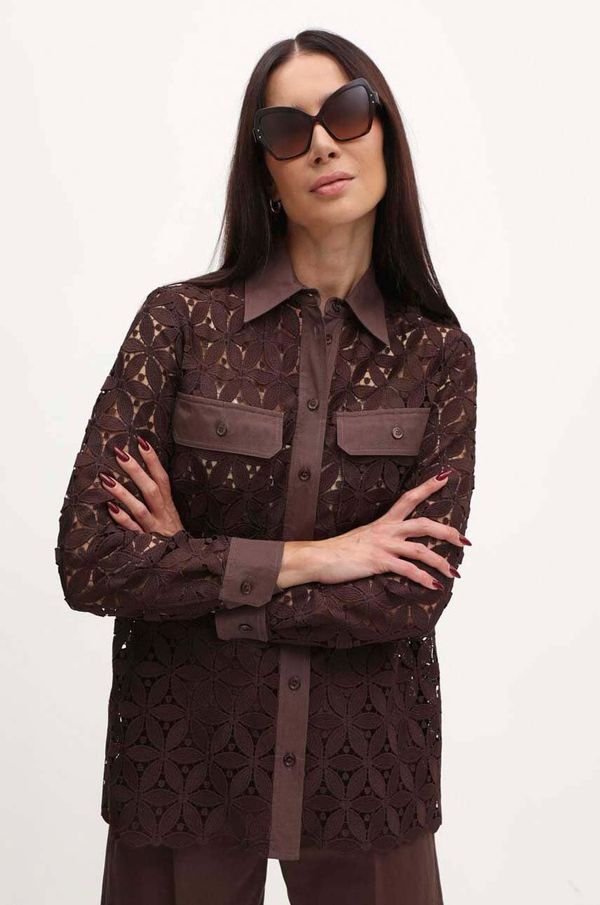 Weekend Max Mara Košulja Weekend Max Mara za žene, boja: smeđa, regular, s klasičnim ovratnikom, 2415261013600