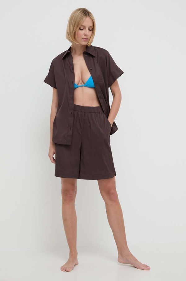 Max Mara Beachwear Košulja za plažu Max Mara Beachwear za žene, boja: smeđa, regular, s klasičnim ovratnikom, 2416111019600