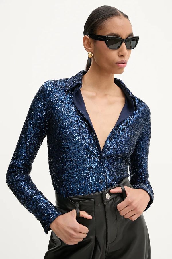 Zadig&Voltaire Košulja ZADIG&VOLTAIRE za žene, boja: tamno plava, regular, s klasičnim ovratnikom, WWSH00594