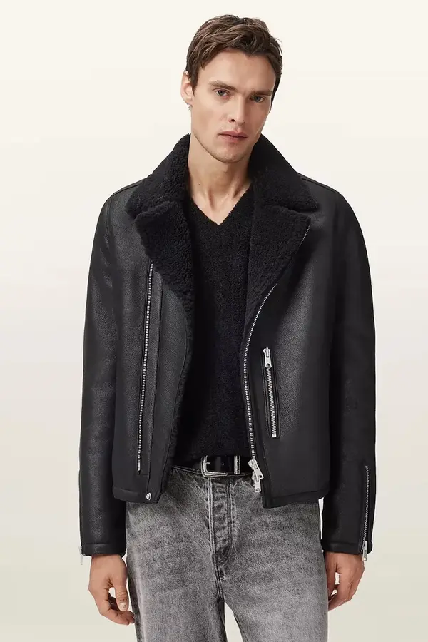 AllSaints Kožna biker jakna AllSaints CORREZ