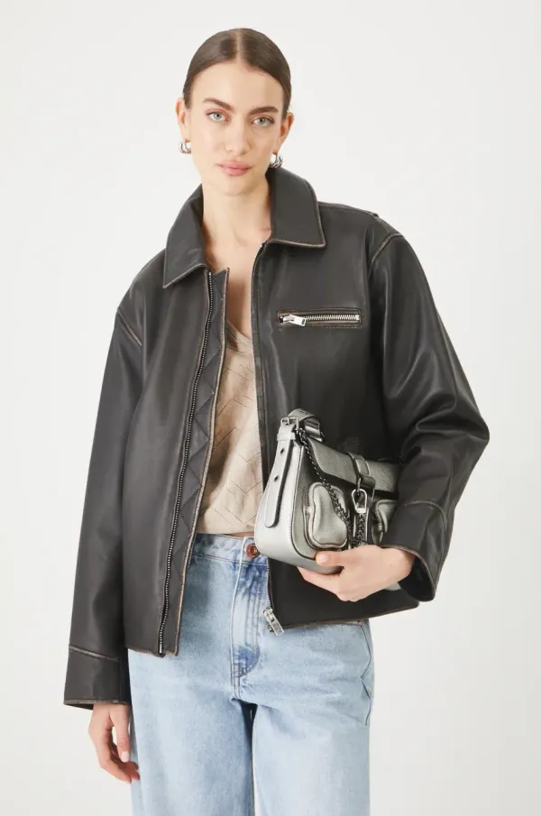 Medicine Kožna biker jakna Medicine boja: smeđa, za prijelazno razdoblje