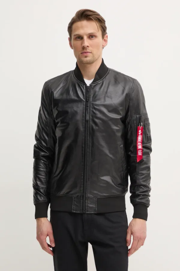 Alpha Industries Kožna bomber jakna Alpha Industries MA-1 Leather za muškarce, boja: crna, za prijelazno razdoblje, 156141