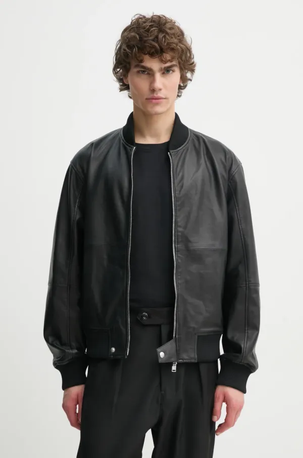 Iceberg Kožna bomber jakna Iceberg za muškarce, boja: crna, za prijelazno razdoblje, ZO11 6805