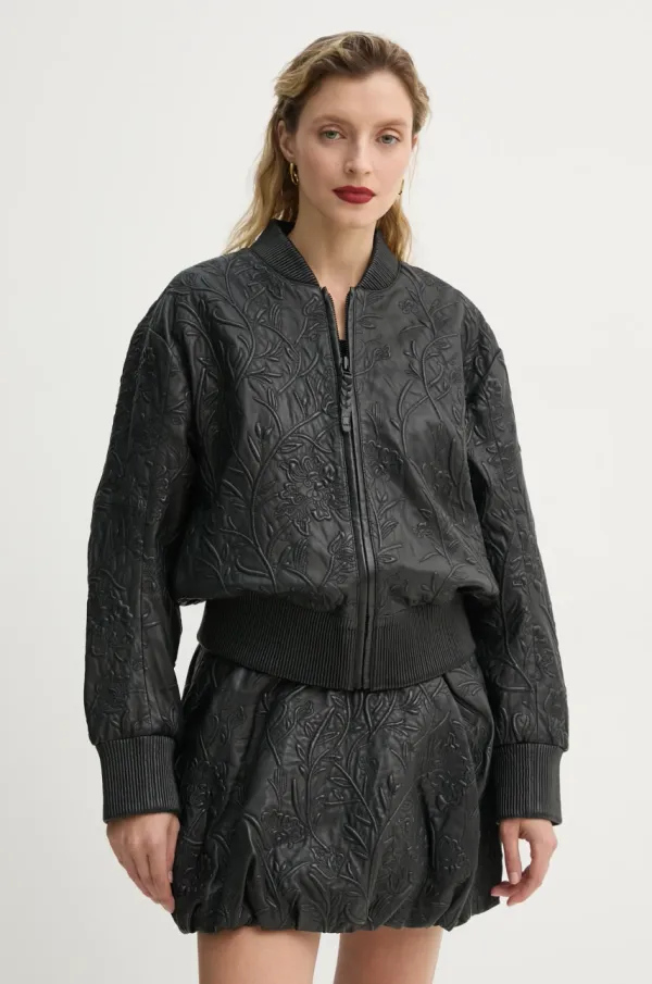 MUNTHE Kožna bomber jakna MUNTHE FERRIL za žene, boja: crna, za prijelazno razdoblje, 251151525105