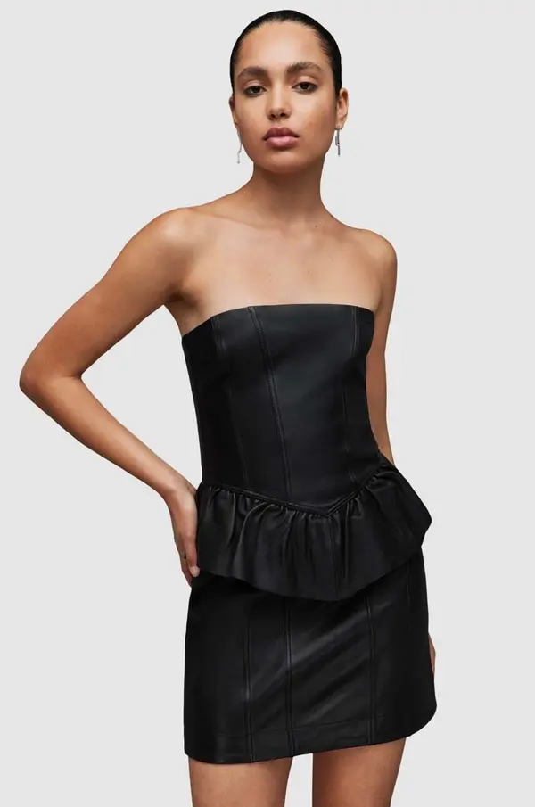 AllSaints Kožna haljina AllSaints WL068Z CASSIE LEA RUFFLE DR