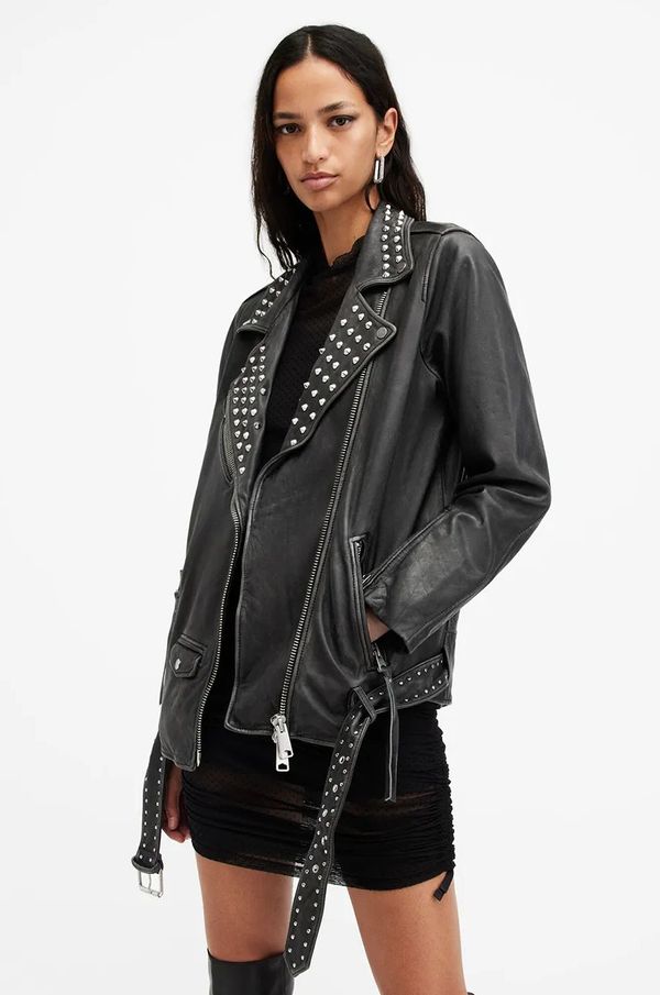 AllSaints Kožna jakna AllSaints BILLIE za žene, boja: crna, za prijelazno razdoblje, W082LB