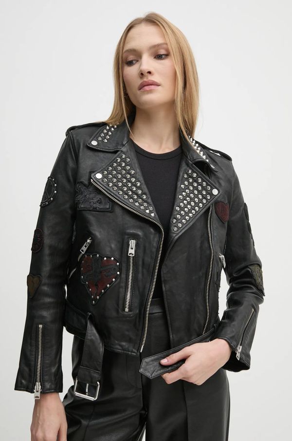 AllSaints Kožna jakna AllSaints COLLEGE za žene, boja: crna, za prijelazno razdoblje, W138LB