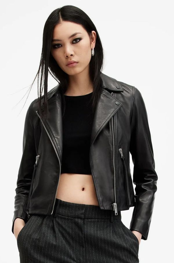 AllSaints Kožna jakna AllSaints DALBY za žene, boja: crna, za prijelazno razdoblje, W086LB