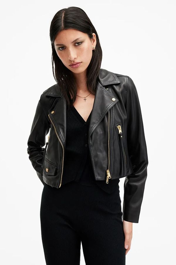 AllSaints Kožna jakna AllSaints ELORA za žene, boja: crna, za prijelazno razdoblje, W088LB