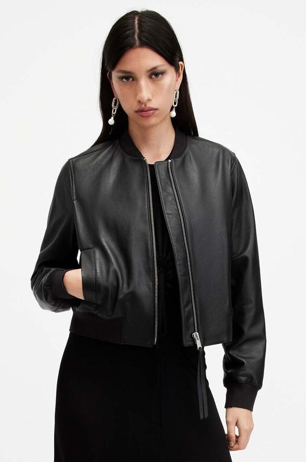 AllSaints Kožna jakna AllSaints ORTEN BOMBER JACKET za žene, boja: crna, za prijelazno razdoblje, W072LB