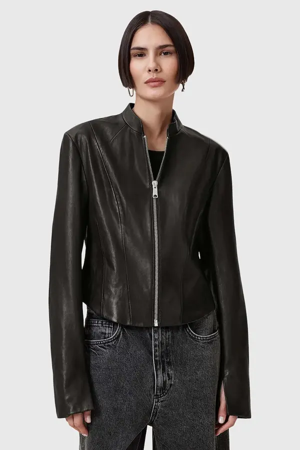 AllSaints Kožna jakna AllSaints SADLER boja: crna, za prijelazno razdoblje, W139LB