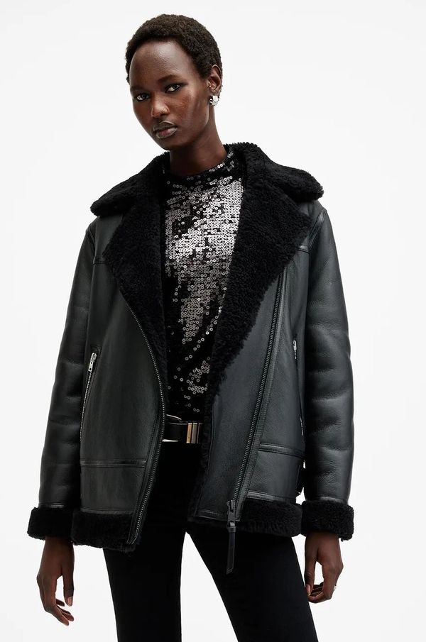 AllSaints Kožna jakna AllSaints SOLA za žene, boja: crna, za prijelazno razdoblje, W120LB