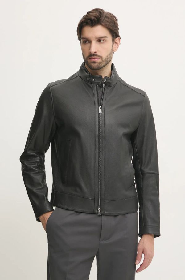 Boss Kožna jakna BOSS za muškarce, boja: crna, za prijelazno razdoblje, 50532475