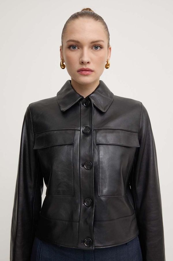 Boss Kožna jakna BOSS za žene, boja: crna, za prijelazno razdoblje, 50518239