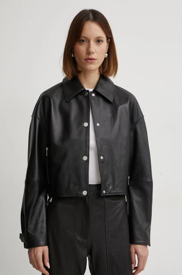 Boss Kožna jakna BOSS za žene, boja: crna, za prijelazno razdoblje, oversize, 50535759