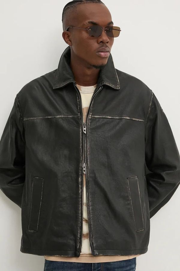Diesel Kožna jakna Diesel L-BLIXIA za muškarce, boja: crna, za prijelazno razdoblje, oversize, A14324.0PITR